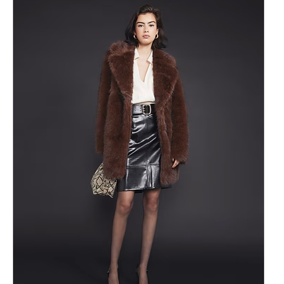 River Island Dark Brown Faux Fur Coat NWT Sz. S - Picture 1 of 8